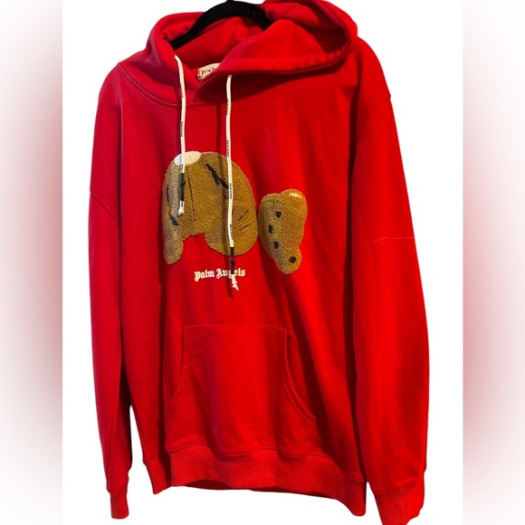 PALM ANGELS TEDDY BEAR  RED HOODIE Sz L - Picture 1 of 9